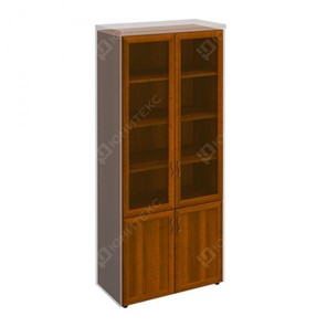 Шкаф для документов со стеклянными дверьми в рамке Мастер, темный орех (90х45х208) МТ 379 в Комсомольске-на-Амуре