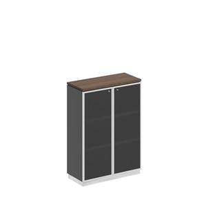 Шкаф для документов средний со стеклянными дверьми в рамке Bravo, дуб гладстоун/антрацит премиум (90х40х124,6) в Комсомольске-на-Амуре