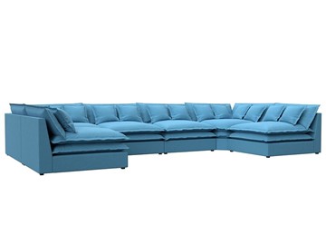 Большой П-образный диван Лига-040, Амур голубой (рогожка) в Хабаровске