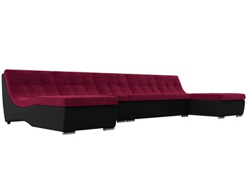 П-образный диван Монреаль, Бордовый\Черный (Микровельвет\Экокожа) в Комсомольске-на-Амуре