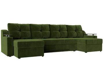 Большой П-образный диван Сенатор, Зеленый (Микровельвет) боннель в Хабаровске