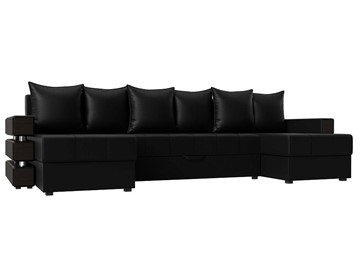 Большой П-образный диван Венеция боннель, Черный (Экокожа) в Хабаровске