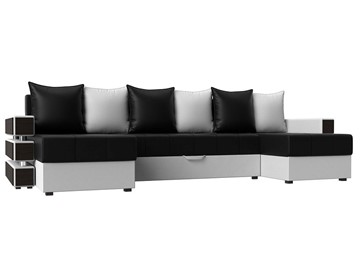 Большой П-образный диван Венеция боннель, Черный\Белый (Экокожа) в Комсомольске-на-Амуре