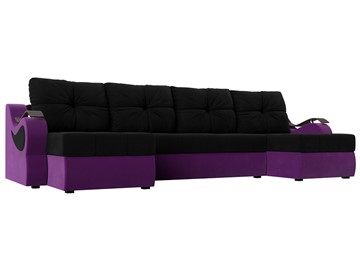 П-образный диван Меркурий П, Черный/фиолетовый (вельвет) в Хабаровске