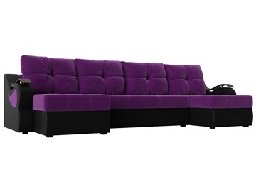 П-образный диван Меркурий П, Фиолетовый/черный (вельвет/экокожа) в Хабаровске