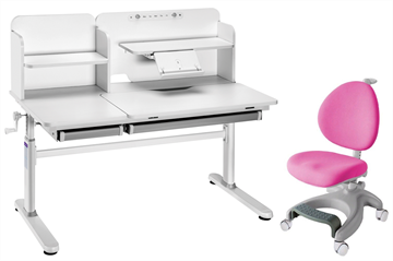 Комплект парта + кресло Iris II Grey + Cielo Pink + чехол для кресла в подарок в Комсомольске-на-Амуре