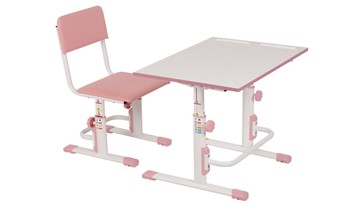 Растущий комплект мебели POLINI Kids Растущая парта-трансформер М1 и стул регулируемый L Белый-розовый в Комсомольске-на-Амуре