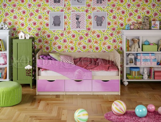 Кровать в детскую Бабочки 800*1600, Сиреневый глянец в Хабаровске - изображение
