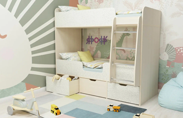 Детская двухэтажная кровать Малыш двойняшка 70х160, корпус Дуб молочный, фасад Фейритейл в Комсомольске-на-Амуре