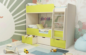 Двухэтажная детская кровать Малыш двойняшка 70х160, корпус Дуб молочный, фасад Лайм в Комсомольске-на-Амуре