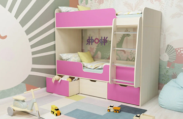 Кровать двухъярусная Малыш двойняшка 70х160, корпус Дуб молочный, фасад Розовый в Комсомольске-на-Амуре