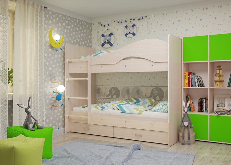 Детская двухэтажная кровать Мая на щитах, цвет Млечный дуб в Комсомольске-на-Амуре - изображение 2