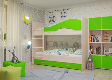 Детская двухъярусная кровать Мая на щитах, корпус Млечный дуб, фасад Салатовый в Комсомольске-на-Амуре - предосмотр 2