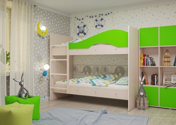 Детская двухъярусная кровать Мая на щитах, корпус Млечный дуб, фасад Салатовый в Хабаровске - предосмотр 1
