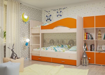 Двухэтажная кровать Мая с 2 ящиками на щитах, корпус Млечный дуб, фасад Оранжевый в Комсомольске-на-Амуре - предосмотр 3