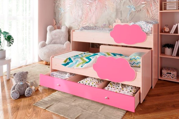 Детская 2-х ярусная кровать Соник 1.6 с ящиком, Розовый в Хабаровске - изображение