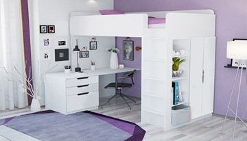 Кровать детская с письменным столом и шкафом POLINI Kids Simple Белый в Хабаровске - предосмотр 1