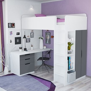 Детская кровать с письменным столом и шкафом POLINI Kids Simple Белый / Серый в Хабаровске - предосмотр 3