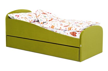 Мягкая кровать с ящиком Letmo оливковый (велюр) в Хабаровске