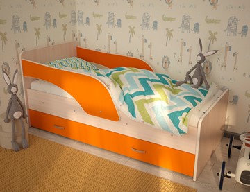 Кровать детская Максимка, корпус Млечный дуб, фасад Оранжевый в Хабаровске - предосмотр