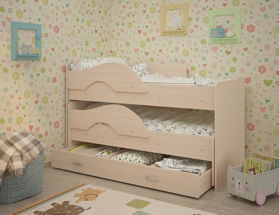 Детская двухэтажная кровать Радуга 1.6 с ящиком, цвет Млечный дуб в Хабаровске - изображение