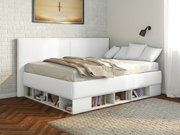 Подростковая кровать Lancaster 1, 120х200, ЛДСП белая, экокожа белая в Хабаровске
