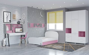 Подростковая мебель POLINI Kids Mirum №4 Белый / Серый / Розовый в Хабаровске