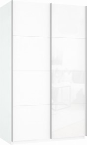 Шкаф 2-х дверный Прайм (ДСП/Белое стекло) 1600x570x2300, белый снег в Хабаровске - предосмотр