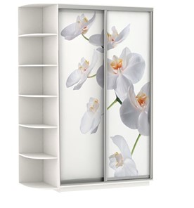 Шкаф Хит, 1500x600x2200, фотопечать, со стеллажом, белая орхидея, белый снег в Хабаровске