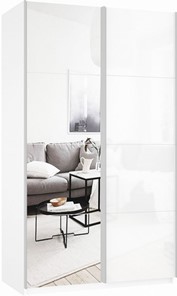 Шкаф Прайм (Зеркало/Белое стекло) 1600x570x2300, белый снег в Хабаровске - предосмотр