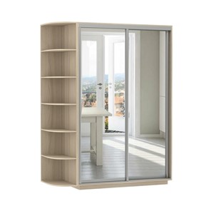 Шкаф 2-дверный Экспресс (2 зеркала), со стеллажом 1500x600x2200, шимо светлый в Хабаровске