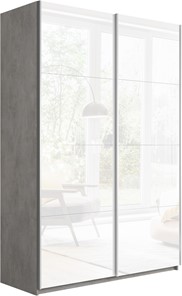 Шкаф 2-х створчатый Прайм (Белое стекло/Белое стекло) 1200x570x2300, бетон в Хабаровске