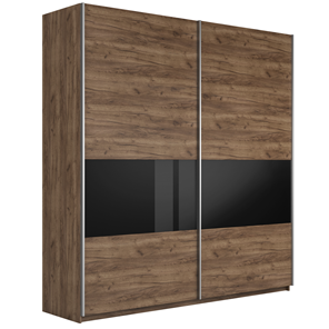 Шкаф двухдверный Широкий Прайм (ДСП / Черное стекло) 2200x570x2300, Крафт Табачный в Хабаровске