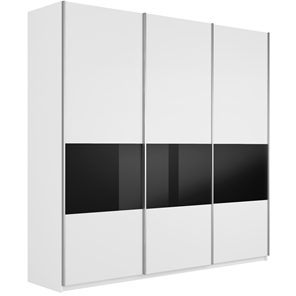 Шкаф 3-х створчатый Широкий Прайм (ДСП / Черное стекло) 2400x570x2300, Белый снег в Хабаровске