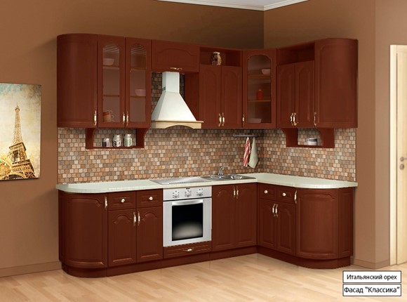 Кухня угловая Классика 2700х1500, цвет Итальянский орех в Хабаровске - изображение