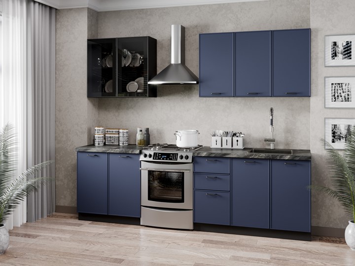 Кухонный гарнитур 2600 Индиго, Черный/Темно-синий в Комсомольске-на-Амуре - изображение