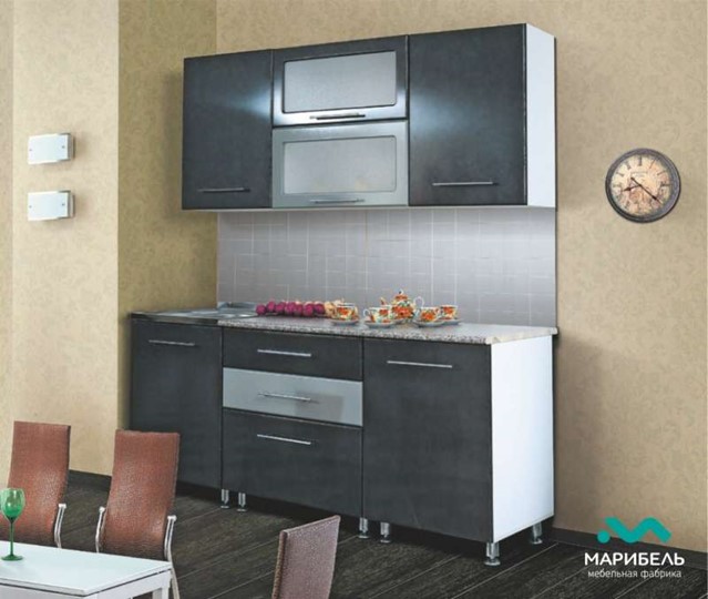 Кухонный гарнитур Мыло 224 2000х718, цвет Черный/Белый металлик в Комсомольске-на-Амуре - изображение 2
