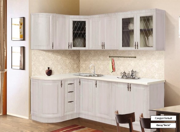 Кухонный угловой гарнитур Веста 1330х2200, цвет Сандал белый в Хабаровске - изображение