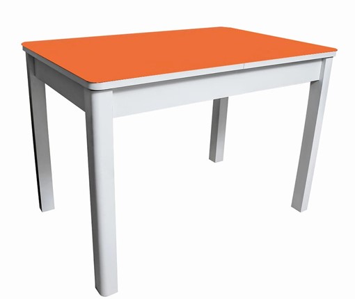 Кухонный стол раздвижной Айсберг-01 СТ2, белое ЛДСП/стекло оранжевое/прямые массив белый в Хабаровске - изображение