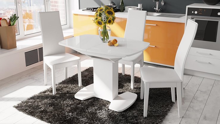 Кухонный раздвижной стол Портофино (СМ(ТД)-105.01.11(1)), цвет  Белый глянец/Стекло белое в Комсомольске-на-Амуре - изображение 1