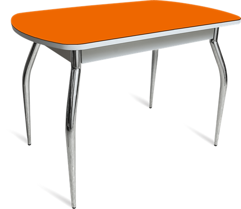 Стол кухонный ПГ-04 СТ белое/оранжевое/хром фигурные в Хабаровске - изображение