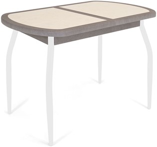 Кухонный стол раздвижной Будапешт-1 ПЛ (ноги белые, плитка бежевая/серый камень) в Хабаровске