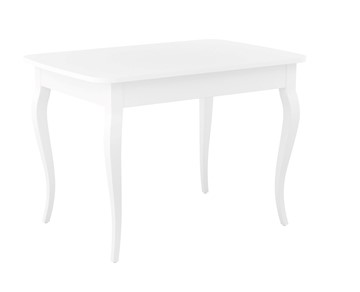 Кухонный раздвижной стол Dikline M110 Белый/стекло белое сатин/ножки MC белые в Комсомольске-на-Амуре