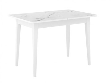 Кухонный стол раскладной Dikline M110 Белый/стекло белый мрамор сатин/ножки MM белые в Комсомольске-на-Амуре