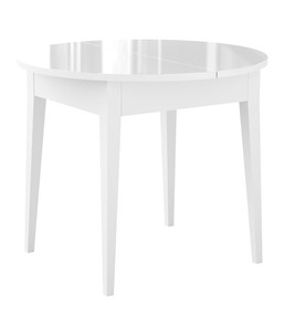 Кухонный раздвижной стол Dikline MR100 Белый/стекло белое глянец/ножки MM белые в Комсомольске-на-Амуре