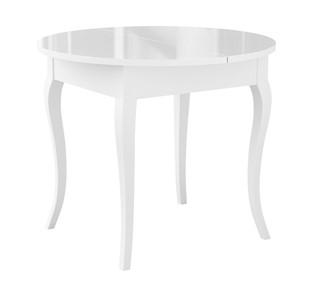Кухонный раздвижной стол Dikline MR100 Белый/стекло белое глянец/ножки MC белые в Комсомольске-на-Амуре