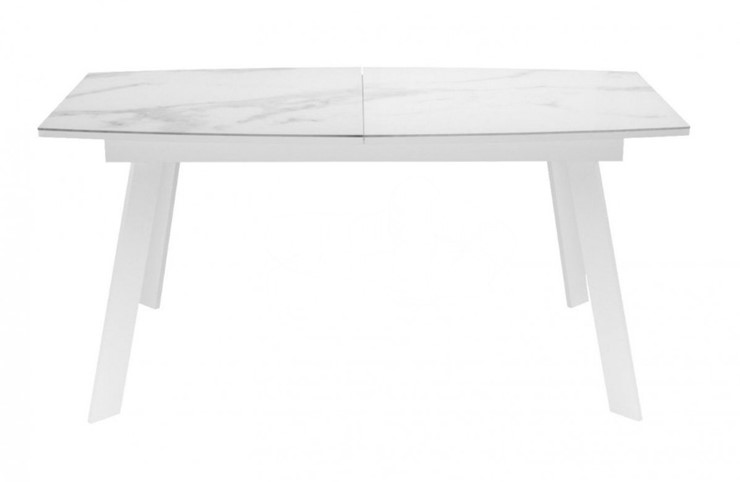 Кухонный раскладной стол Dikline XLS160 мрамор белый глянец/ножки белые в Комсомольске-на-Амуре - изображение 1