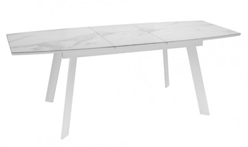 Кухонный раскладной стол Dikline XLS160 мрамор белый глянец/ножки белые в Комсомольске-на-Амуре - предосмотр 2