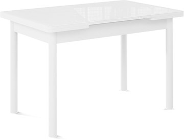 Раздвижной стол Милан-1 EVO, ноги металлические белые, стекло белое/серый в Хабаровске