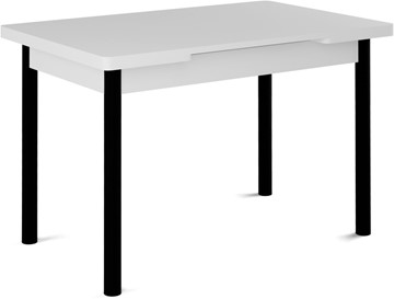 Кухонный стол раскладной Милан-1 EVO, ноги металлические черные, белый цемент в Комсомольске-на-Амуре